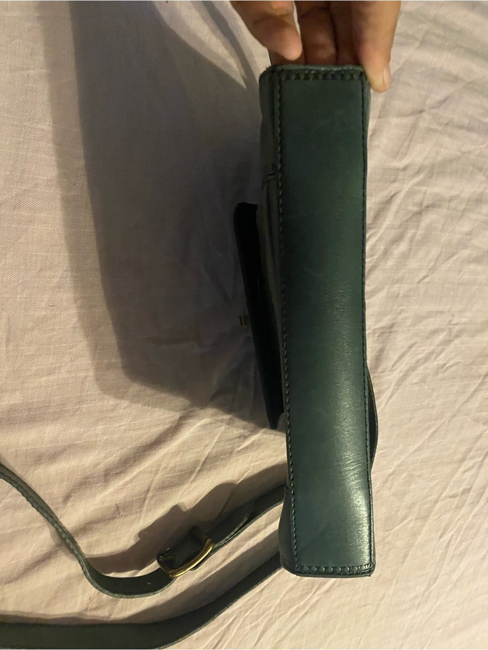 Fossil Green Leather Crossbody with Turn-Lock Front Pocket - Picture 3 of 5